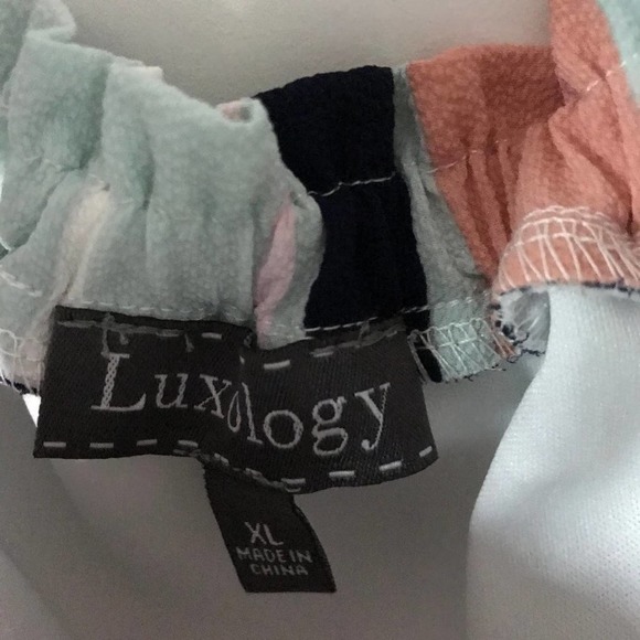 Luxology Off the Shoulder Green, Orange and Pink Striped Dress, NWT, Size XL - Picture 3 of 6